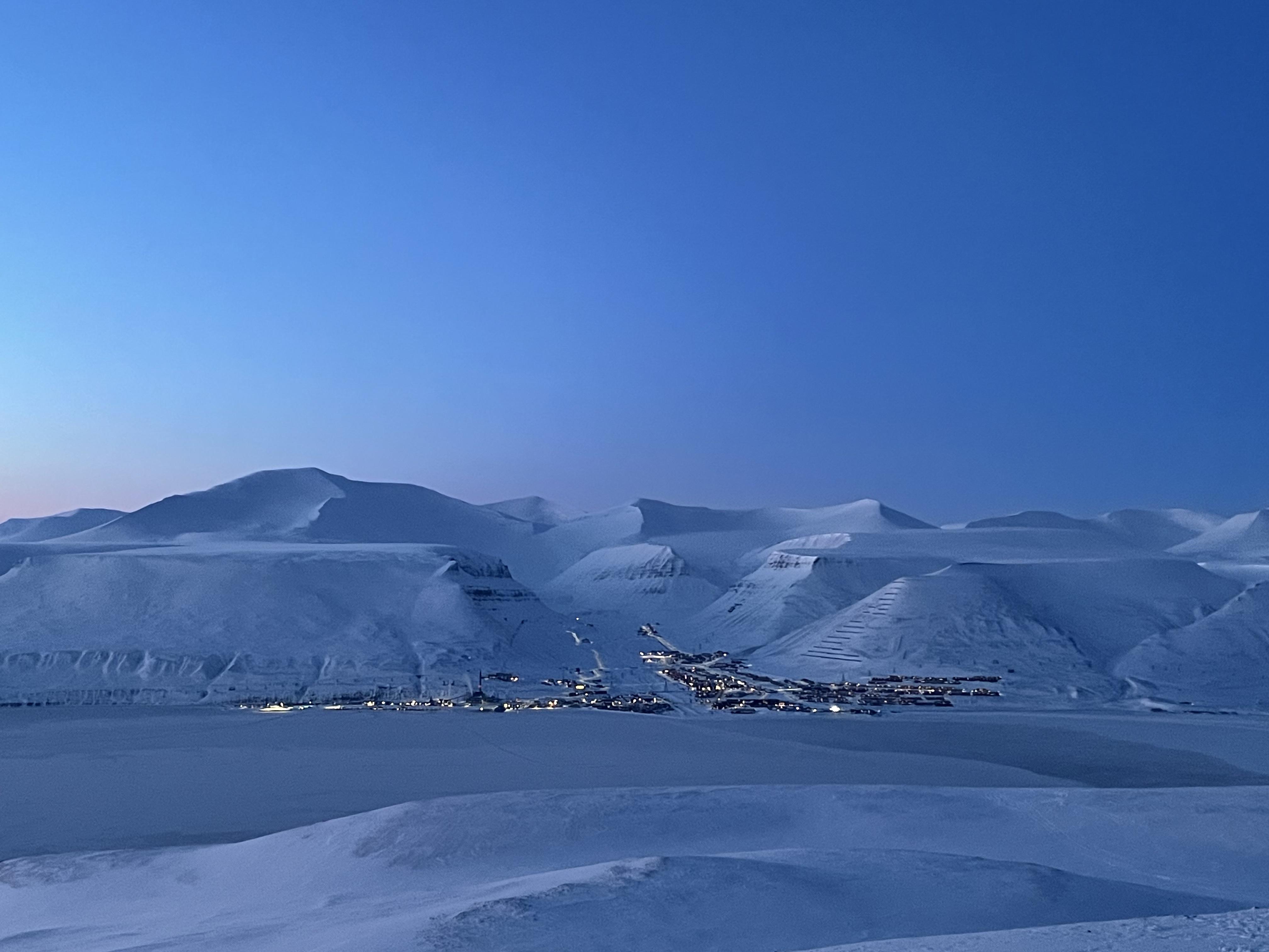 View of small town in Norway covered in snow